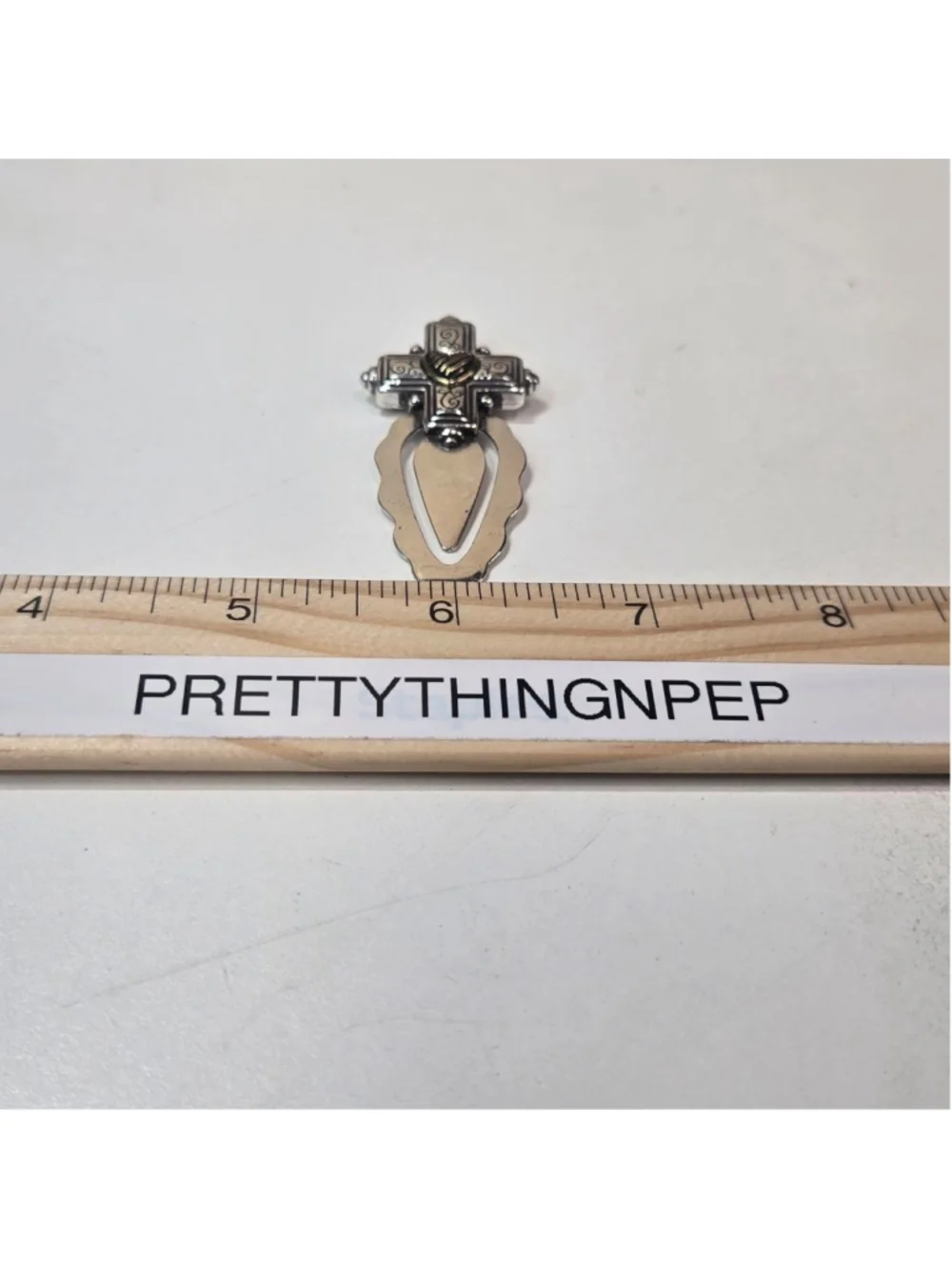 Brighton Bookmark Dual Tone Silver and Gold Cross Heart Page Marker Collectible